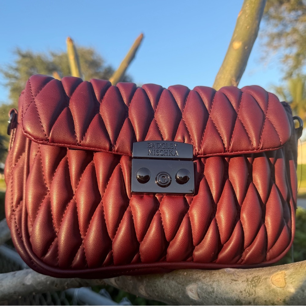 BADGLEY MISCHKA Maroon Quilted Crossbody Bag